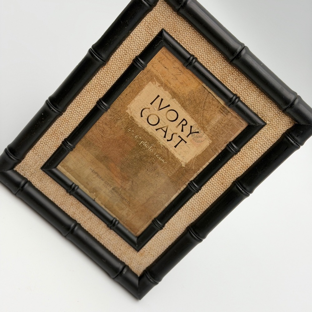 New View Ivory Coast Faux Bamboo Burlap 4x6 Photo Frame Black Coastal Tropical